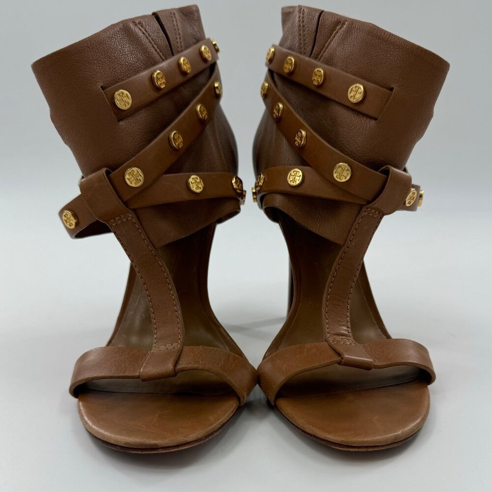 Tory Burch Graham Brown Leather Strappy High Heel Sandals 9M - Picture 3 of 15